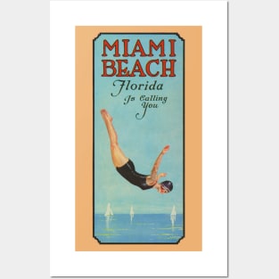 Miami Beach Florida is Calling You - 1924 Lady Diver Poster Posters and Art